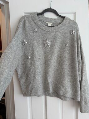 H&M Gray Embellished Star Sweater - Women